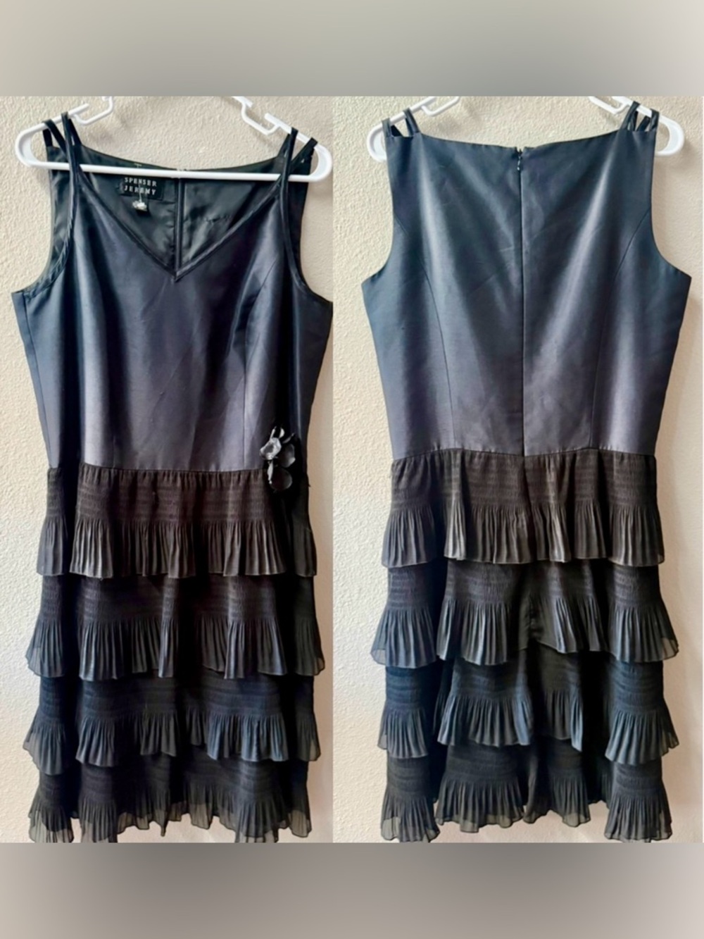 Vintage Spenser Jeremy 100% Silk Drop Waist V-Neck Sleeveless Dress Women’s 14
